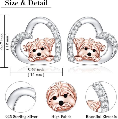 Yorkie Dachshund Earrings 925 Sterling Silver Yorkshire Terrier Jewelry Yorkie Heart Studs Dog Earring Gifts for Women Puppy Dog Lovers in Saudi Arabia