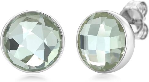 Gem Stone King 925 Sterling Silver Green Prasiolite Stud Earrings For Women Men (6.00 Cttw, Gemstone Birthstone, Round Checkerboard 12MM) in Saudi Arabia