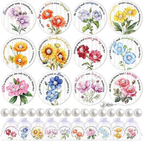 Kigeli 24 Pairs Christian Gifts for Women Bulk Religious White Pearl Earrings Studs with Cards Bible Verse for Mother's Day Scripture Church Wedding Party Favor in Kuwait