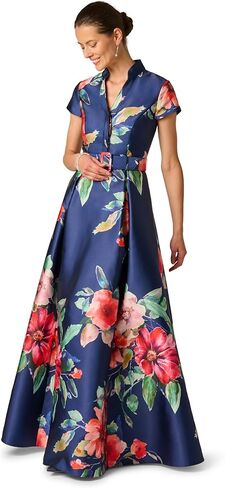 Adrianna Papell Floral Mikado Gown in Kuwait