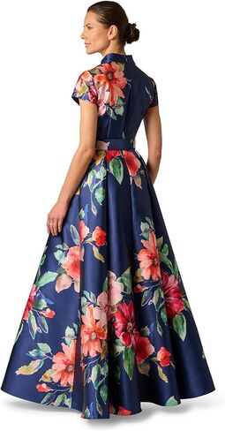 Adrianna Papell Floral Mikado Gown in Kuwait