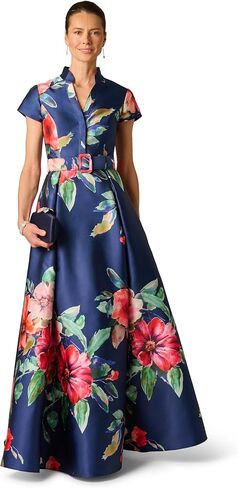 Adrianna Papell Floral Mikado Gown in Kuwait