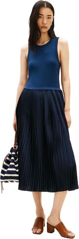 فستان Tommy Hilfiger نسائي بدون أكمام متوسط ​​الطول ذو طيات على شكل حرف A in Kuwait