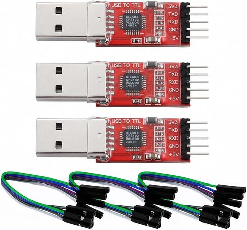 3-Pack CP2102 USB to TTL Serial Adapter – USB 2.0 to 5Pin UART Converter Module with 3.3V/5V Output, STC Compatible, Includes Jumper Wires – for Arduino, ESP8266, STM32, DIY Projects in Kuwait