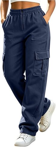 DASAYO Cargo Pants Women Elastic Waist Casual Sweatpants Joggers with Pockets Trendy Streetwear Athletic Hiking Jogging Pants in Saudi Arabia