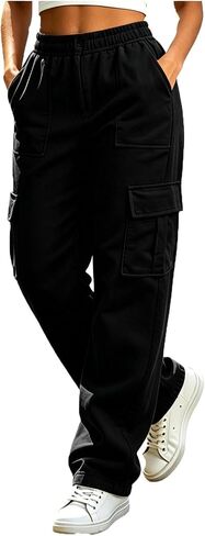 DASAYO السراويل البضائع النساء مرونة الخصر Sweatpants غير رسمية ركض مع جيوب العصرية الشارع الشهير رياضي المشي لمسافات طويلة سراويل للجري in Kuwait