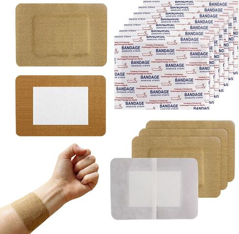 60 Pcs Large Flexible Elastic Fabric Adhesive Bandages 3 x 4 Inch Latex Free Wound Care Bandages for First Aid Large Size to Protect Cuts Scrapes in Kuwait