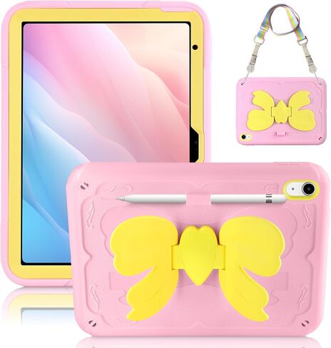 for iPad 10th Generation Case Kids Girls 10.9 Inch Case for iPad (A16) 11th Generation 11 Inch 2025, Strawberry Soft Silicone Cute Tablet Protection Cover with Strap & Rotating Stand, Purple in Kuwait