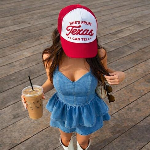 موك. قبعة سائق الشاحنة بنص غربي، Lone Star Texas Girl Pride، خياطة متباينة، قبعة سائق الشاحنة بموضوع حفلة موسيقى الريف in Kuwait