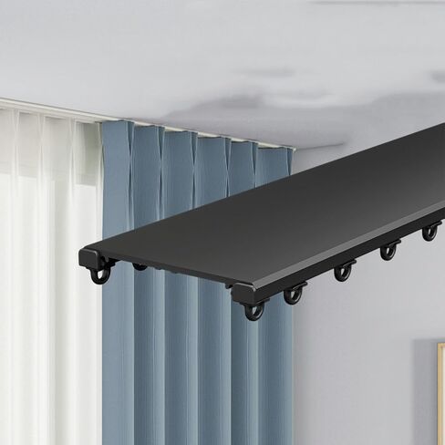 Double Track Aluminium Rail, Heavy-Duty Curtain Track for Room Divider, Perfect for Living Room, Bathroom, Bedroom,Black,500cm16.4ft in Saudi Arabia