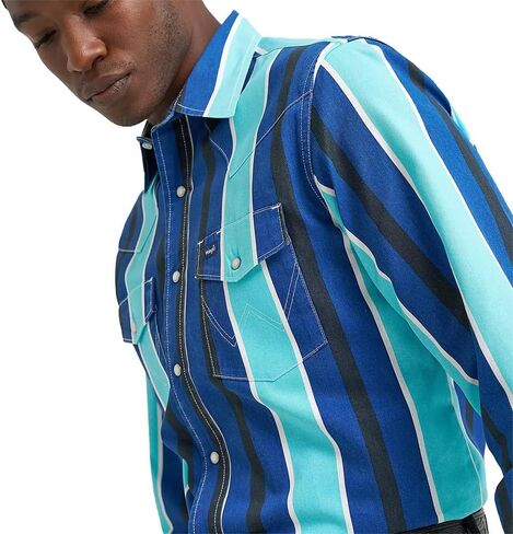 Wrangler Men's Blue Striped Vintage Shirt in Kuwait