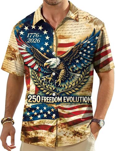 250 Anniversary USA Shirts for Men American Flag Shirt 4th of July Outfit Patriotic Hawaiian Button Down Top in Saudi Arabia