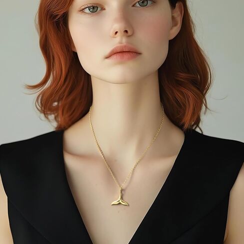 Gold Necklace for Women 14K Gold Pendant Necklace for Women Charm Necklaces Represent Luck Strength and Protection Whale Tail Necklaces Pendant Adjustable Length 16'' to 18'' in Saudi Arabia