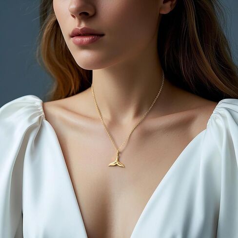 Gold Necklace for Women 14K Gold Pendant Necklace for Women Charm Necklaces Represent Luck Strength and Protection Whale Tail Necklaces Pendant Adjustable Length 16'' to 18'' in Saudi Arabia