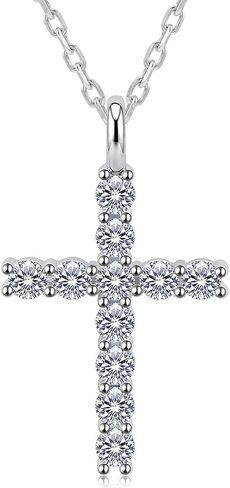 WES Moissanite Cross Necklace for Women - 925 Sterling Silver 17.7'' Chain with 14K White Gold Plated D Color VVS1 Clarity 2mm Round Moissanite Cross Faith Pendant for Men in Saudi Arabia