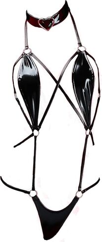 JasmyGirls Sexy Lingerie for Women Naughty One Piece Leather Bodysuit with Collar in Kuwait