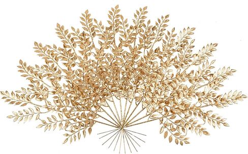 Artificial Gold Leaves Faux Plants Stems Set of 6, 19.3" Fake Gold Greenery Stems Fall Leaves Branches for Vase Fall Decor, Golden Artificial Stem for Home Wedding Holiday Christmas Table Centerpieces in Saudi Arabia