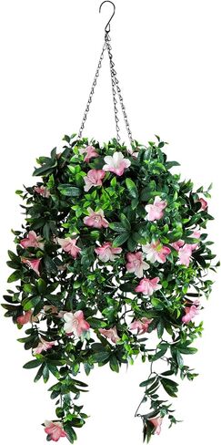 Nearly Natural 34in UV Resistant Artificial Azalea Hanging Basket - Pink Blooms - Indoor/Outdoor in Saudi Arabia