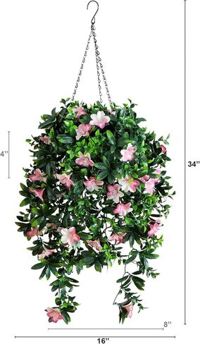 Nearly Natural 34in UV Resistant Artificial Azalea Hanging Basket - Pink Blooms - Indoor/Outdoor in Saudi Arabia