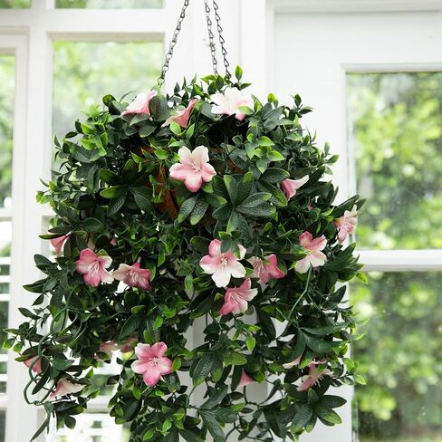 Nearly Natural 34in UV Resistant Artificial Azalea Hanging Basket - Pink Blooms - Indoor/Outdoor in Saudi Arabia