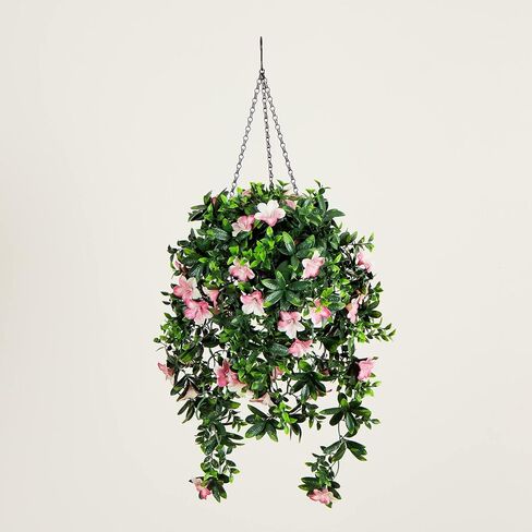 Nearly Natural 34in UV Resistant Artificial Azalea Hanging Basket - Pink Blooms - Indoor/Outdoor in Saudi Arabia