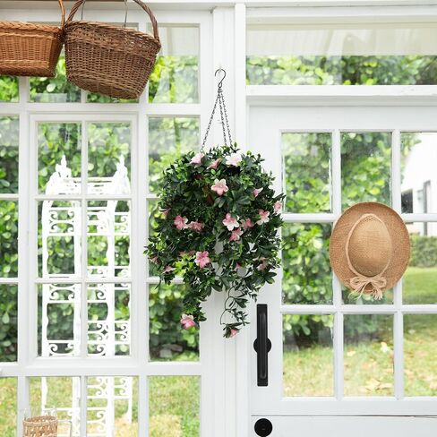 Nearly Natural 34in UV Resistant Artificial Azalea Hanging Basket - Pink Blooms - Indoor/Outdoor in Saudi Arabia