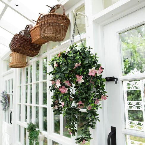 Nearly Natural 34in UV Resistant Artificial Azalea Hanging Basket - Pink Blooms - Indoor/Outdoor in Saudi Arabia