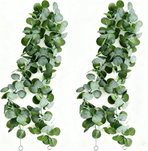 2pcs Artificial Eucalyptus Garland Fake Silk Leaves Vines Greenery Garland Stems for Wedding Backdrops Indoor/Outdoor Arch Wall & Event Decoration in Saudi Arabia