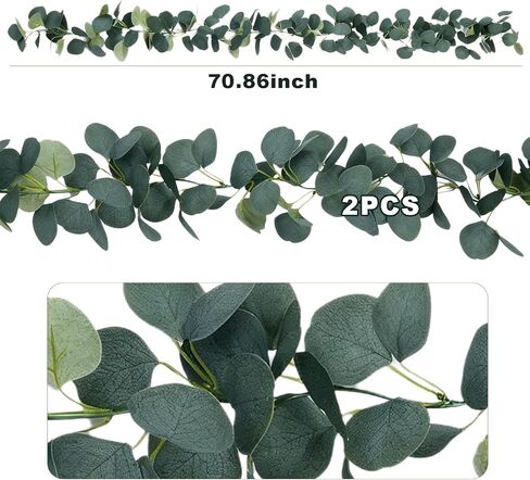 2pcs Artificial Eucalyptus Garland Fake Silk Leaves Vines Greenery Garland Stems for Wedding Backdrops Indoor/Outdoor Arch Wall & Event Decoration in Saudi Arabia