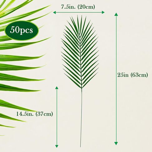 50pcs Artificial Palm Leaves 25in Large Palm Branches Faux Outdoor Plants Fake Greenery Plastic Fronds for Beach Hawaiian Party in Saudi Arabia