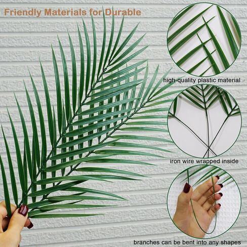 50pcs Artificial Palm Leaves 25in Large Palm Branches Faux Outdoor Plants Fake Greenery Plastic Fronds for Beach Hawaiian Party in Saudi Arabia