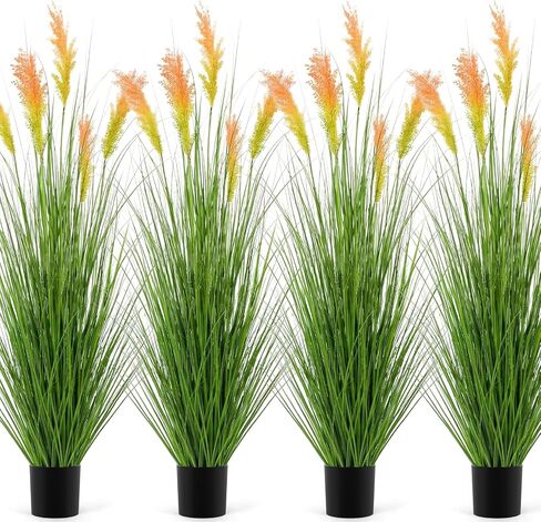 Thiccywoov 2 Pack 5 ft Tall Artificial Grass Plant Outdoor Faux Pampas Grass Potted Ornamental Plant UV Resistant Boho Fake Greenery Shrubs for Housewarming Patio Porch Entryway Balcony Indoor Decor in Saudi Arabia