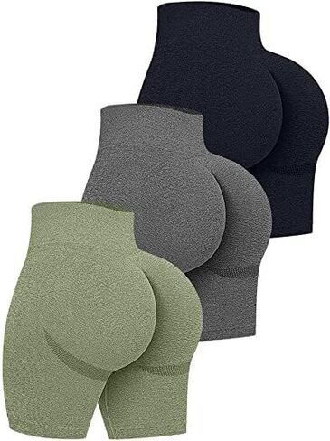 Yoga Pants 3 Piece Yoga Short Pants Women's High Waist Workout Shorts Butt Lifting Tummy Control Ruched Workout Athletic Gym Sports Cycling Shorts(B,L) in Kuwait