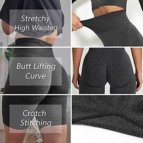 Yoga Pants 3 Piece Yoga Short Pants Women's High Waist Workout Shorts Butt Lifting Tummy Control Ruched Workout Athletic Gym Sports Cycling Shorts(B,L) in Kuwait