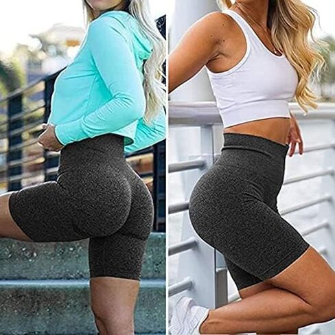 Yoga Pants 3 Piece Yoga Short Pants Women's High Waist Workout Shorts Butt Lifting Tummy Control Ruched Workout Athletic Gym Sports Cycling Shorts(B,L) in Kuwait