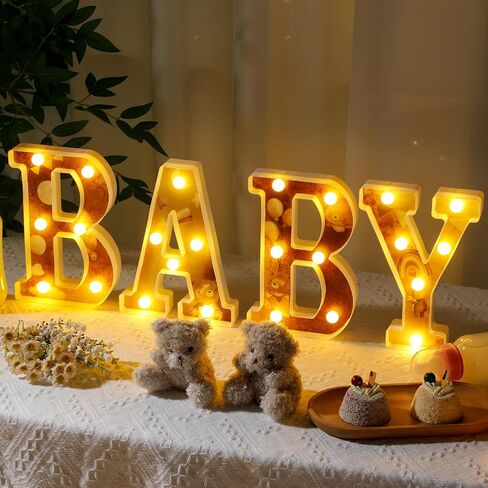 Realspring Baby Shower Sign Babe Marquee LED Letters Battery Operated Light up Centerpieces Glowing Home Table Party Decor for Boy Girl Gender Reveal Birthday, 8.26''(Bear,Brown) in Kuwait