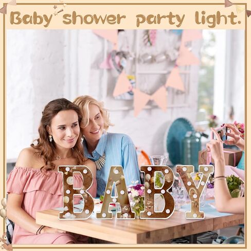 Realspring Baby Shower Sign Babe Marquee LED Letters Battery Operated Light up Centerpieces Glowing Home Table Party Decor for Boy Girl Gender Reveal Birthday, 8.26''(Bear,Brown) in Kuwait