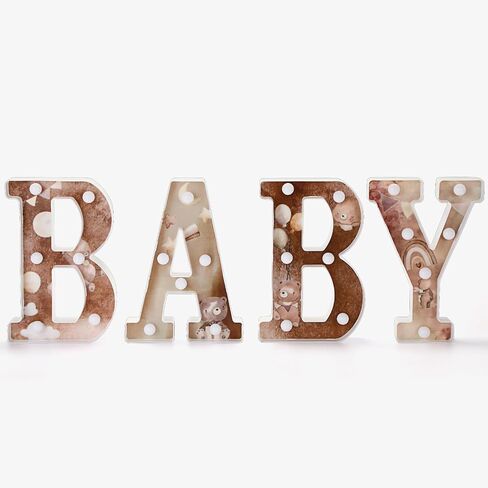 Realspring Baby Shower Sign Babe Marquee LED Letters Battery Operated Light up Centerpieces Glowing Home Table Party Decor for Boy Girl Gender Reveal Birthday, 8.26''(Bear,Brown) in Kuwait