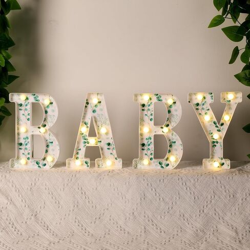 Realspring Baby Shower Sign Babe Marquee LED Letters Battery Operated Light up Centerpieces Glowing Home Table Party Decor for Boy Girl Gender Reveal Birthday, 8.26''(Bear,Brown) in Kuwait