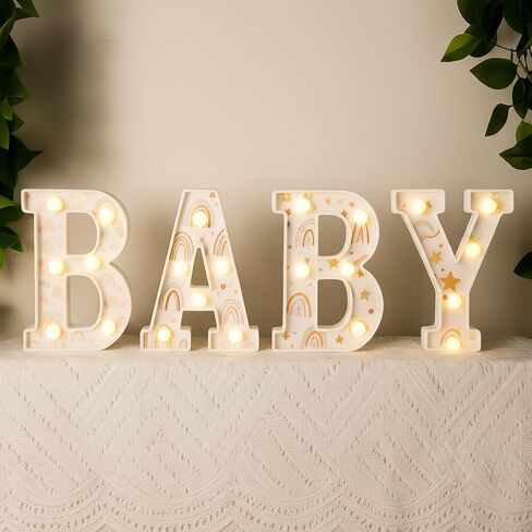 Realspring Baby Shower Sign Babe Marquee LED Letters Battery Operated Light up Centerpieces Glowing Home Table Party Decor for Boy Girl Gender Reveal Birthday, 8.26''(Bear,Brown) in Kuwait