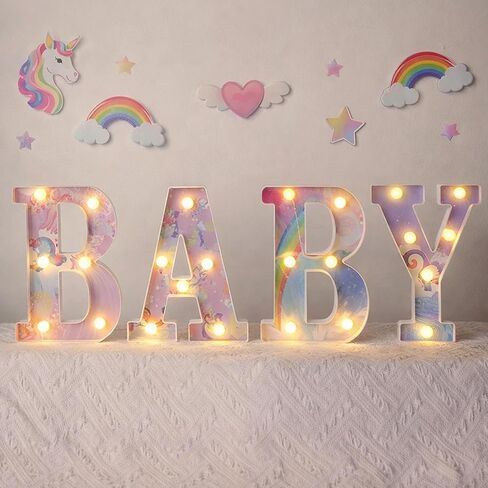 Realspring Baby Shower Sign Babe Marquee LED Letters Battery Operated Light up Centerpieces Glowing Home Table Party Decor for Boy Girl Gender Reveal Birthday, 8.26''(Bear,Brown) in Kuwait