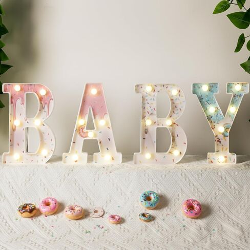 Realspring Baby Shower Sign Babe Marquee LED Letters Battery Operated Light up Centerpieces Glowing Home Table Party Decor for Boy Girl Gender Reveal Birthday, 8.26''(Bear,Brown) in Kuwait