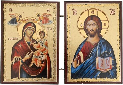 BlessedMart Orthodox Christian Pocket Diptych Icons – Folding Mini Byzantine Icons of Christ and Theotokos – 3.35" Tall Travel Icons (Theotokos of Kazan and Christ Pantocrator) in Saudi Arabia