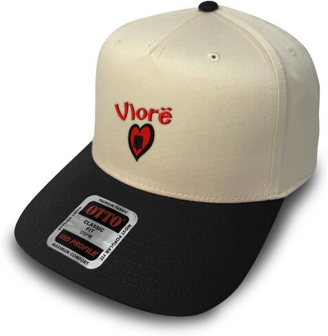Custom 5 Panels Hat for Women Two Tone Vintage Cap Albania Heart Flag City Vlore Albanian Shqip Ri Acrylic in Kuwait