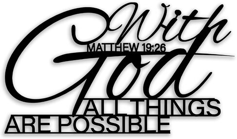 MATTHEW 19 26 Metal Wall Decor - Inspirational Scripture Room Decor Christian Motivational Wall Art Home Decor for Living Room, Bedroom, Dining Room, Bathroom, Office (Black) in Saudi Arabia