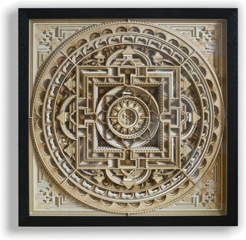 Mandala Wall Decor Living Room Sculptures Wall Art Boho Wall Decor For Bedroom Dining Room Hallway 3d Chakra Framed Rustic Modern Farmhouse Decor Brown Sacred Geometry Carved Wood Zen Meditation Decor in Saudi Arabia