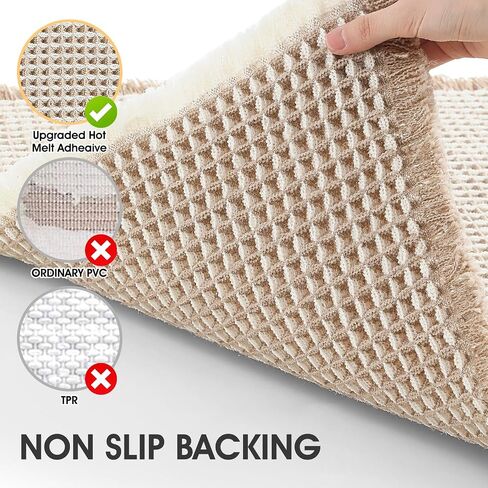 IM HOME Waffle Bath Mat Set 3 Piece Brown & Cream,Woven Modern Bath Rug Mats, Absorbent Non Slip Bath Floor Mat, Soft Washable Boho Bath Rugs with Tassels for Bathroom, Bedroom, Kitchen, Tub in Saudi Arabia