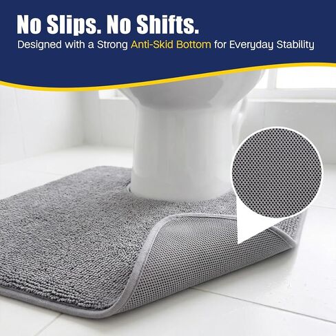Muddy Mat® CloudStep Bathroom Rugs 2 Piece Set, Non Slip Bath Mats for Bathroom, Absorbent Memory Foam Chenille, Machine Washable Quick Dry Toilet Rug Set, Grey 20"x30" + 20"x20" U-Shaped in Saudi Arabia