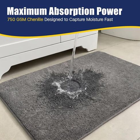 Muddy Mat® CloudStep Bathroom Rugs 2 Piece Set, Non Slip Bath Mats for Bathroom, Absorbent Memory Foam Chenille, Machine Washable Quick Dry Toilet Rug Set, Grey 20"x30" + 20"x20" U-Shaped in Saudi Arabia