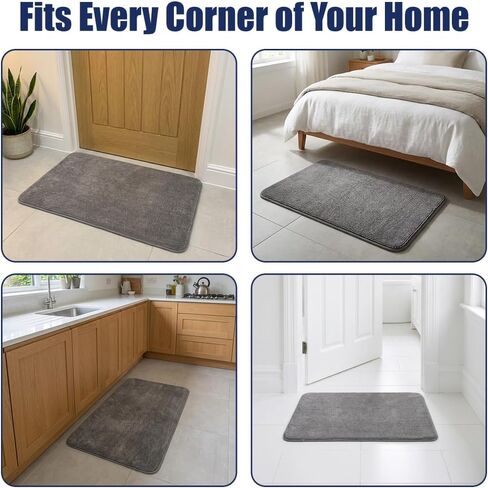 Muddy Mat® CloudStep Bathroom Rugs 2 Piece Set, Non Slip Bath Mats for Bathroom, Absorbent Memory Foam Chenille, Machine Washable Quick Dry Toilet Rug Set, Grey 20"x30" + 20"x20" U-Shaped in Saudi Arabia